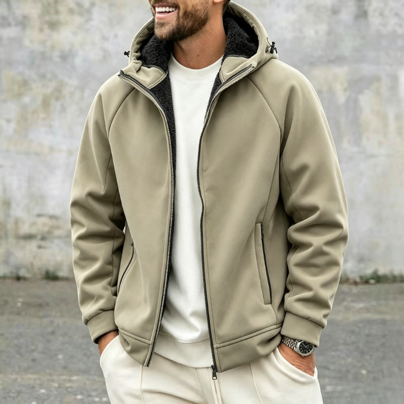 Windbreaker Men Zip - Thick Polar Fleece Jacket Men Hooded