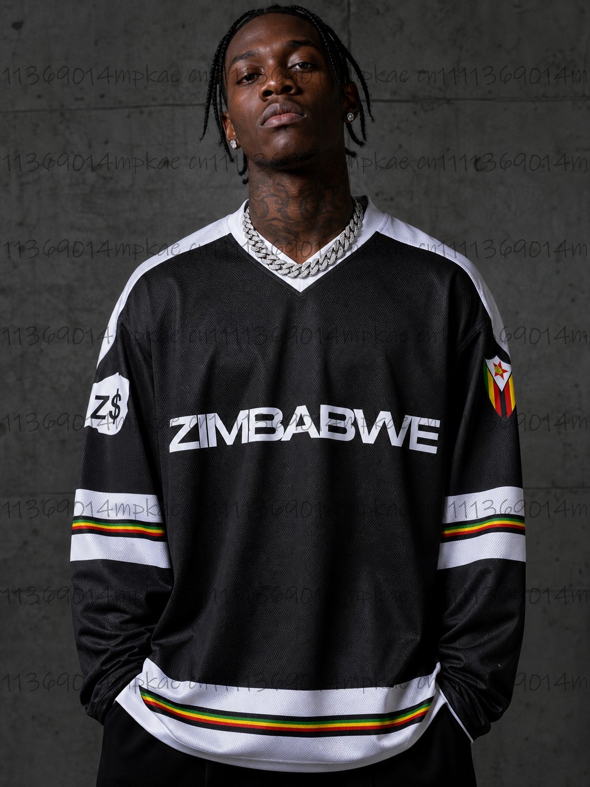 Men'S Fashion For Summer - Men's Zimbabwe Printed V-Neck Long-Sleeve T-Shirt,