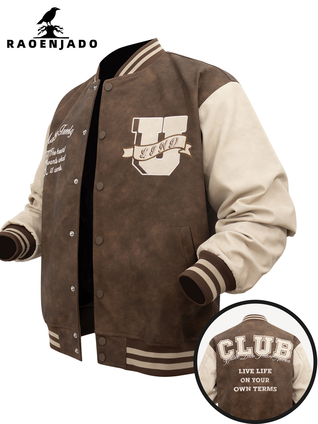 Men's PU Faux Leather Jacket V - огляд і ціна Varsity Jacket Letterman