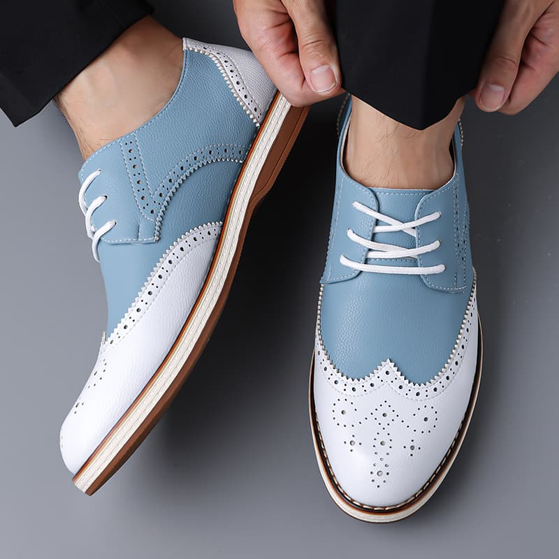 Mens White Blue Two Tone Brogu - огляд і ціна Suede Loafers Men