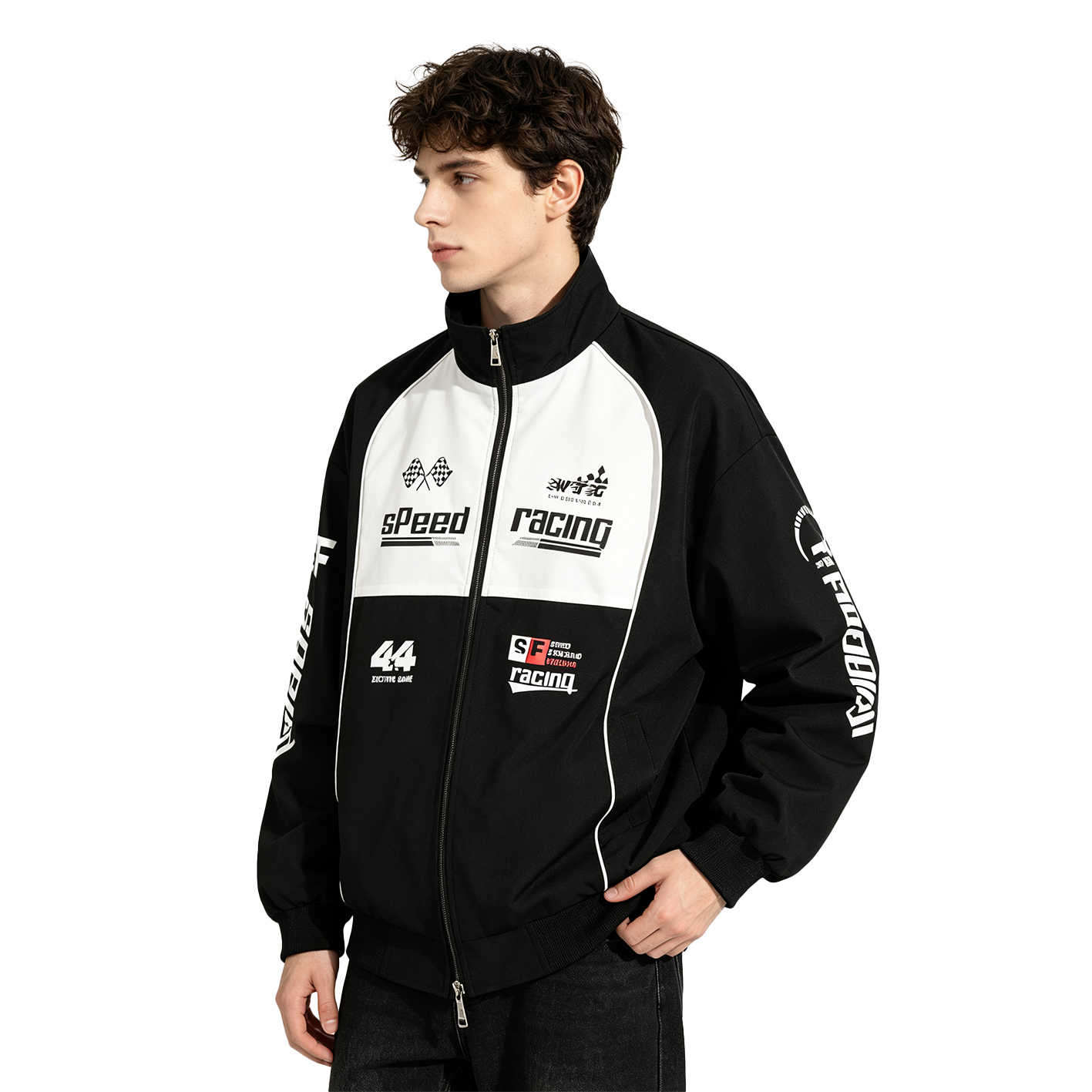 Men Racing Jacket Black White  - огляд і ціна Windbreaker Men Zip