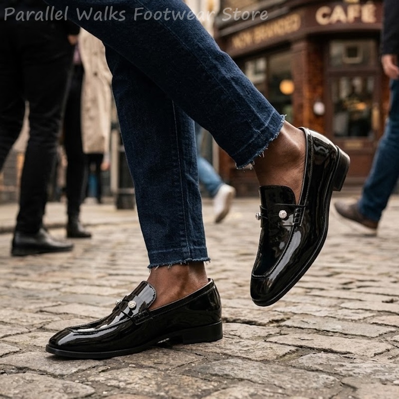 Men Black Patent Faux Suede Rh - огляд і ціна Suede Loafers Men