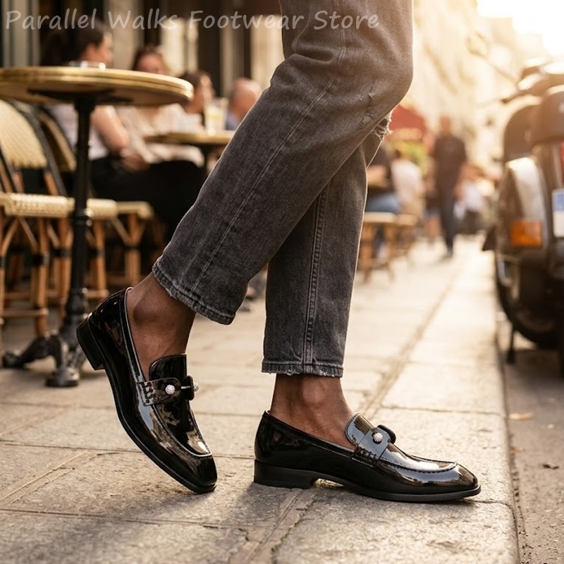 Men Black Patent Faux Suede Rh - огляд і ціна Suede Loafers Men
