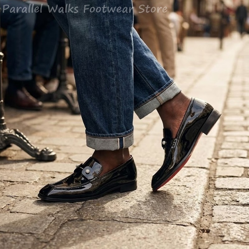Men Black Patent Faux Suede Rh - огляд і ціна Suede Loafers Men