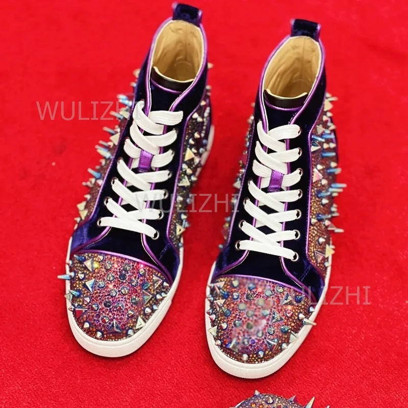 Dark Purple Crystal Rivet Men  - огляд і ціна Suede Loafers Men