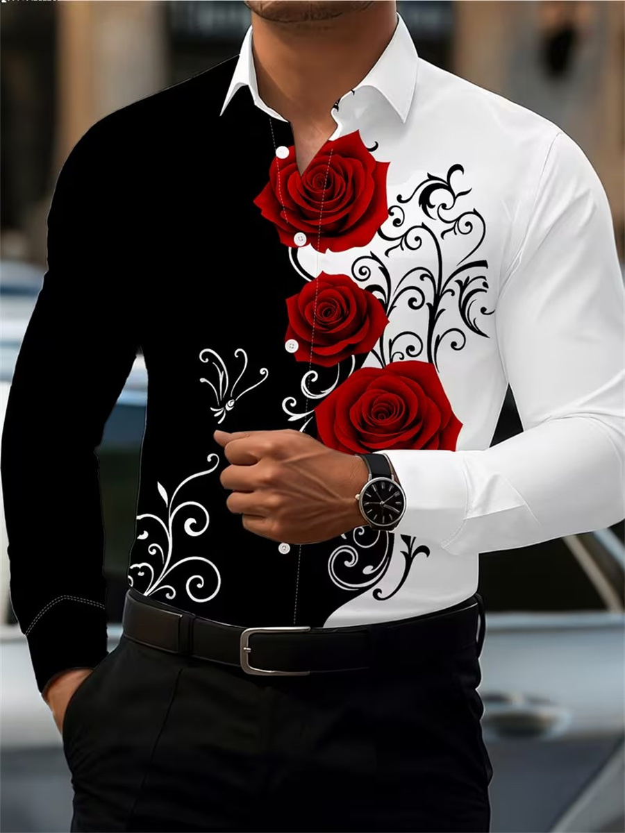 Men's Red Rose Print Long-Slee - огляд і ціна Men'S Fashion Advice